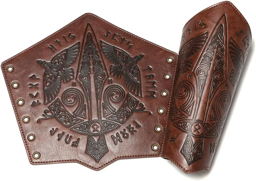Medieval Leather Bracers Dragon Embossed Viking Leather Bracers Leather Arm Armer Cuff Leather Gauntlet Costumes Accessories