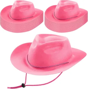 Mepase 24 Pieces Disposable Plastic Western Cowboy Hat Set Felt Wide Brimmed Cowgirl Hats for Men Women Costume Party(Pink)
