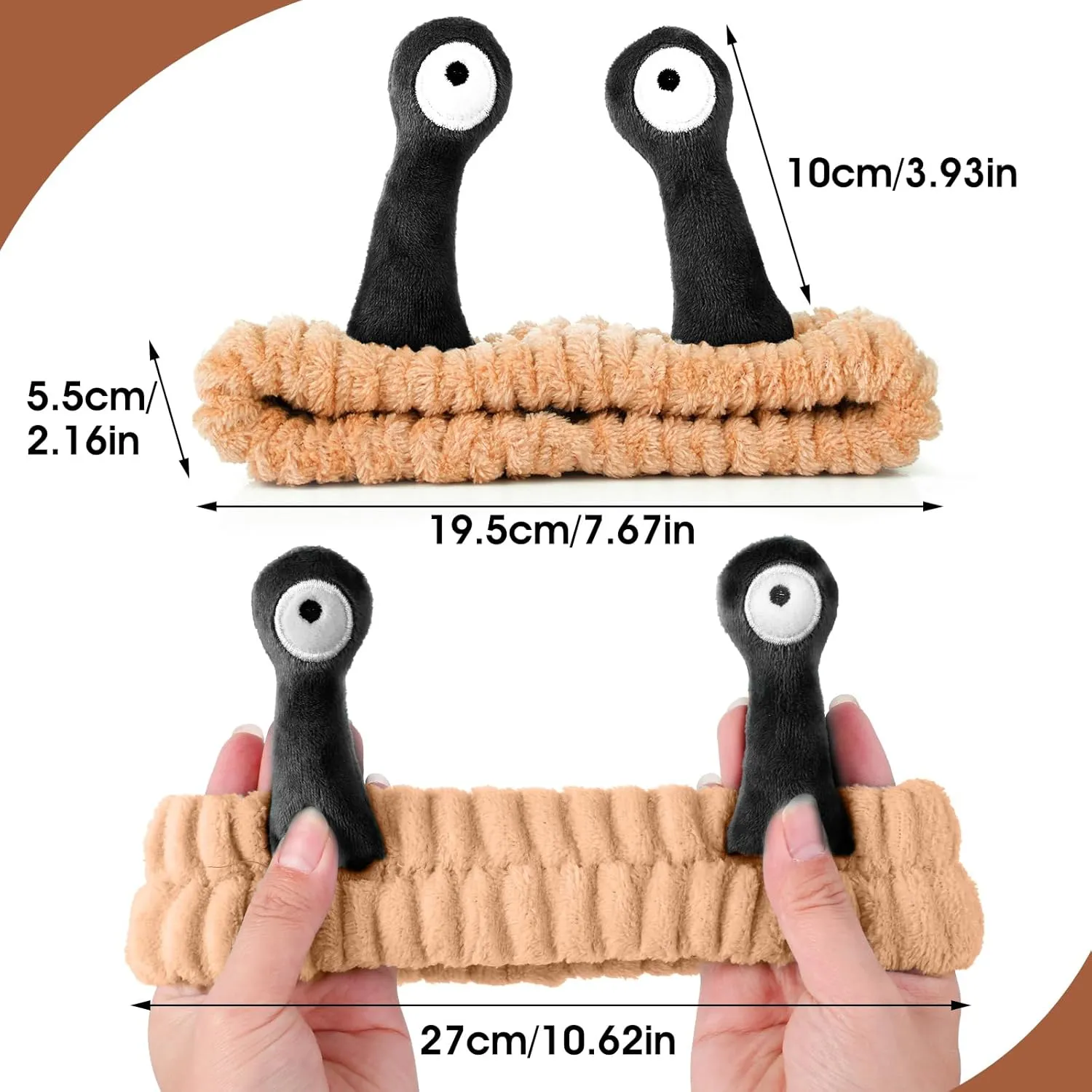 Molain Headbands for Women, Cute Palm and Snail Spa Headbands, Coral Fleece Skincare Headband, Elastic Makeup Headband, Fun Hair Band for Washing Face, Shower, Beauty, and Skincare(Brown&Black)