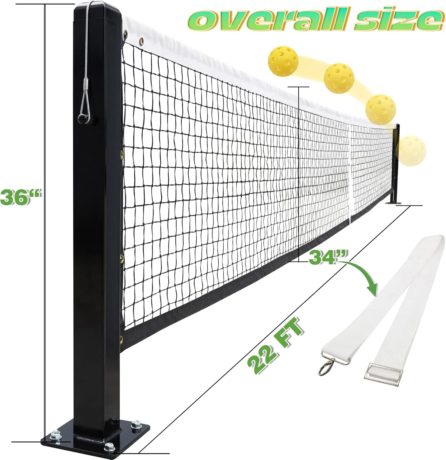 Pickleball Court Net System, Pickleball Net Set  22 FT Regulation Net with 2 Pickleball Posts, Premium-Grade Brass Winder, Professional Net, Surface Mount  Ideal for Indoor or Outdoor Use