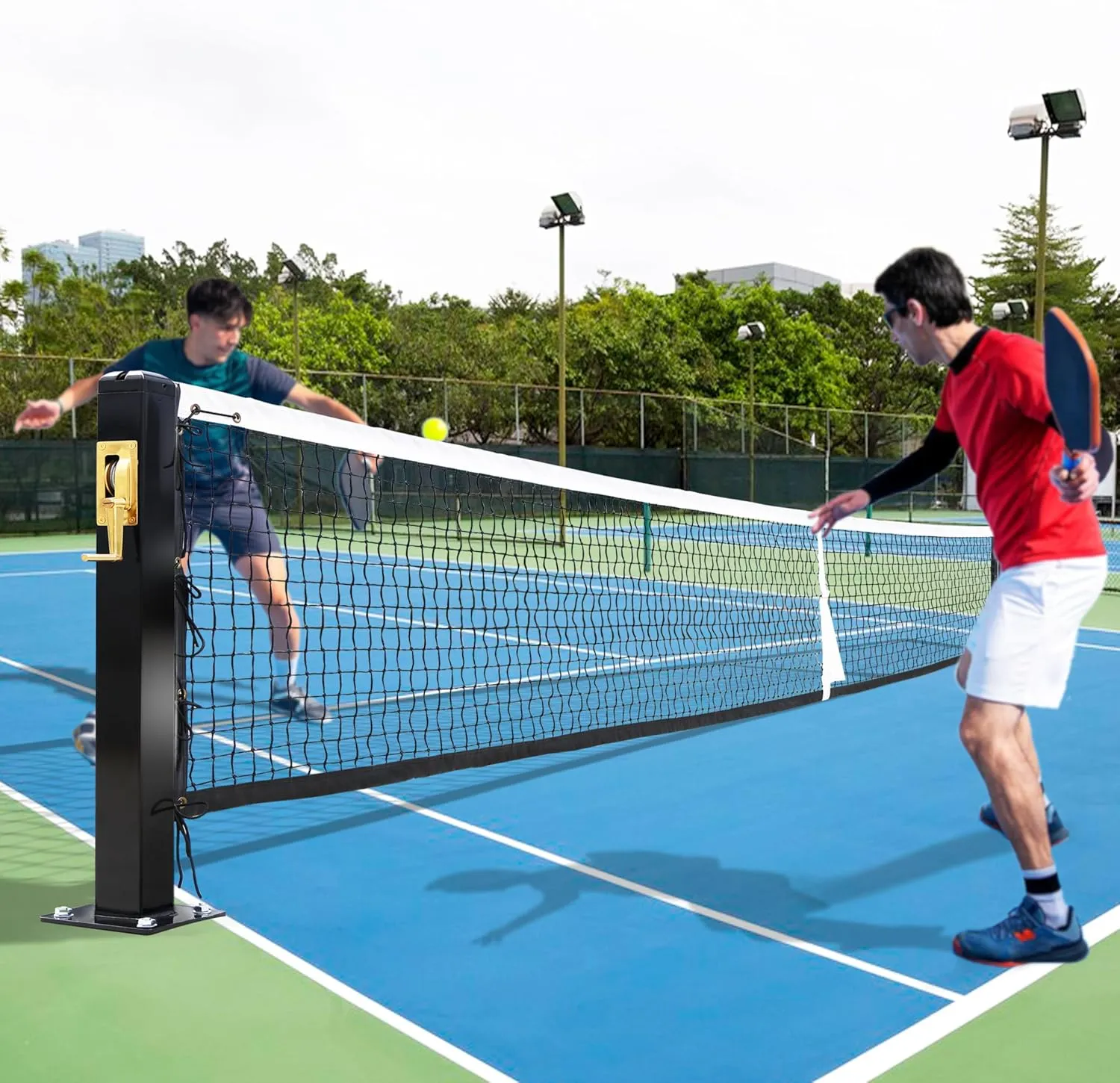 Pickleball Court Net System, Pickleball Net Set  22 FT Regulation Net with 2 Pickleball Posts, Premium-Grade Brass Winder, Professional Net, Surface Mount  Ideal for Indoor or Outdoor Use