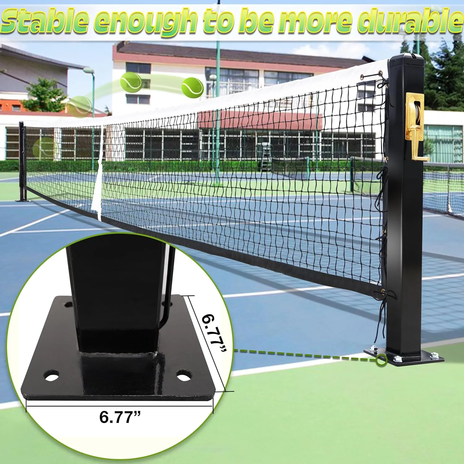 Pickleball Court Net System, Pickleball Net Set  22 FT Regulation Net with 2 Pickleball Posts, Premium-Grade Brass Winder, Professional Net, Surface Mount  Ideal for Indoor or Outdoor Use