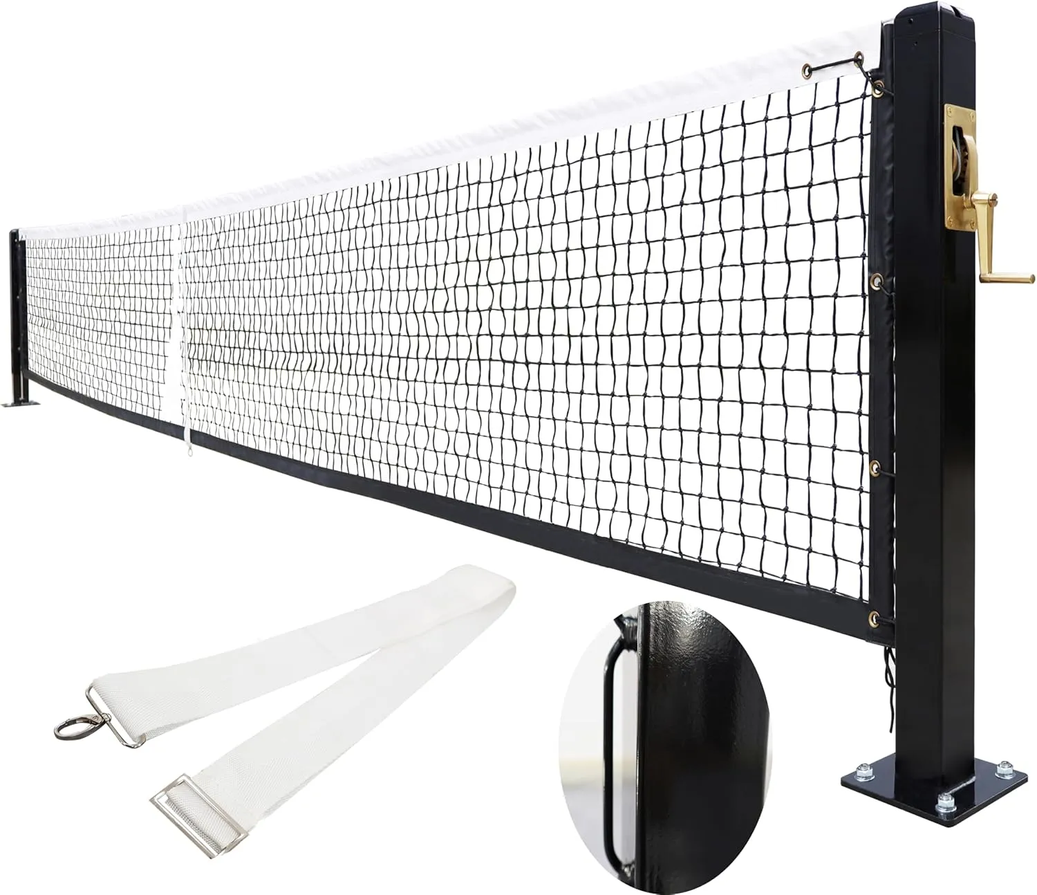 Pickleball Court Net System, Pickleball Net Set  22 FT Regulation Net with 2 Pickleball Posts, Premium-Grade Brass Winder, Professional Net, Surface Mount  Ideal for Indoor or Outdoor Use