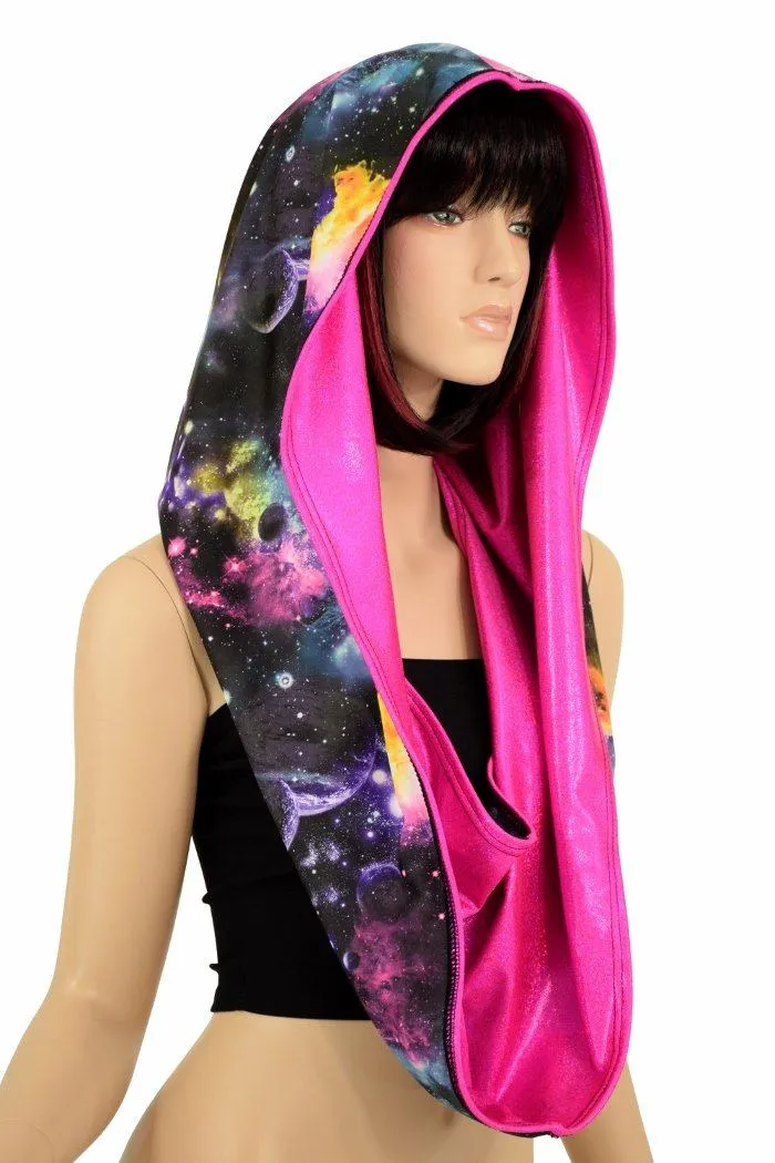 Pink & Galaxy HUGE Reversible Festival Hood