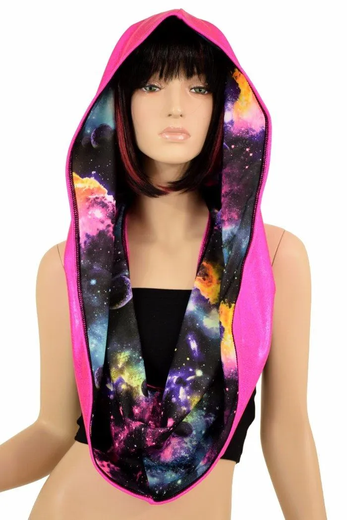 Pink & Galaxy HUGE Reversible Festival Hood