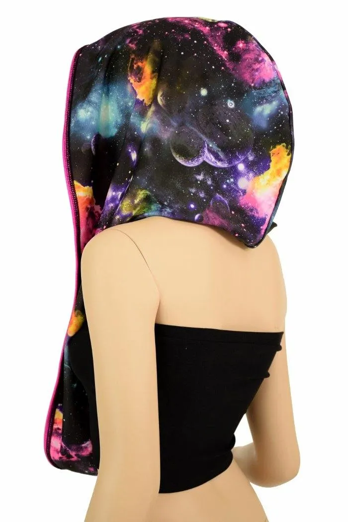 Pink & Galaxy HUGE Reversible Festival Hood