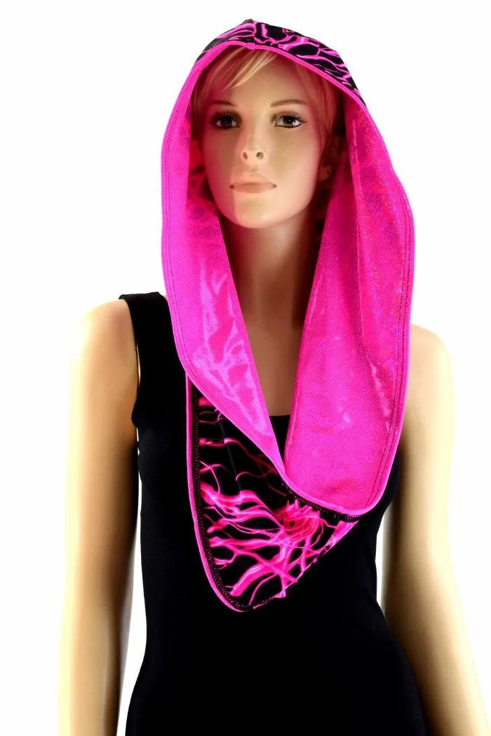 Pink Holographic & Pink Lightning Reversible Infinity Festival Hood
