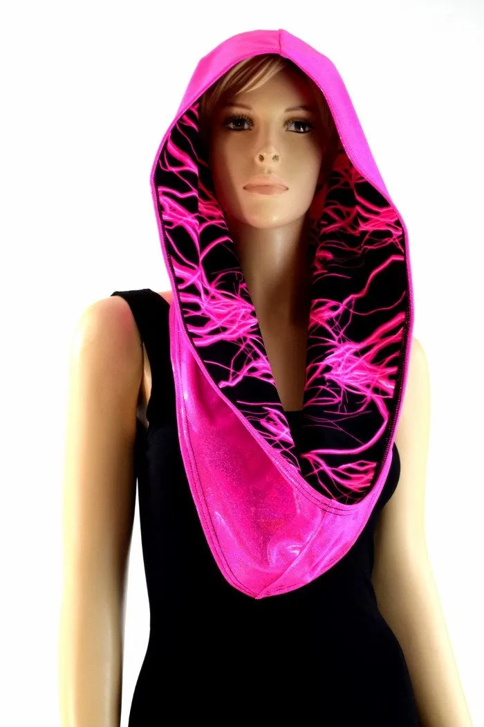 Pink Holographic & Pink Lightning Reversible Infinity Festival Hood