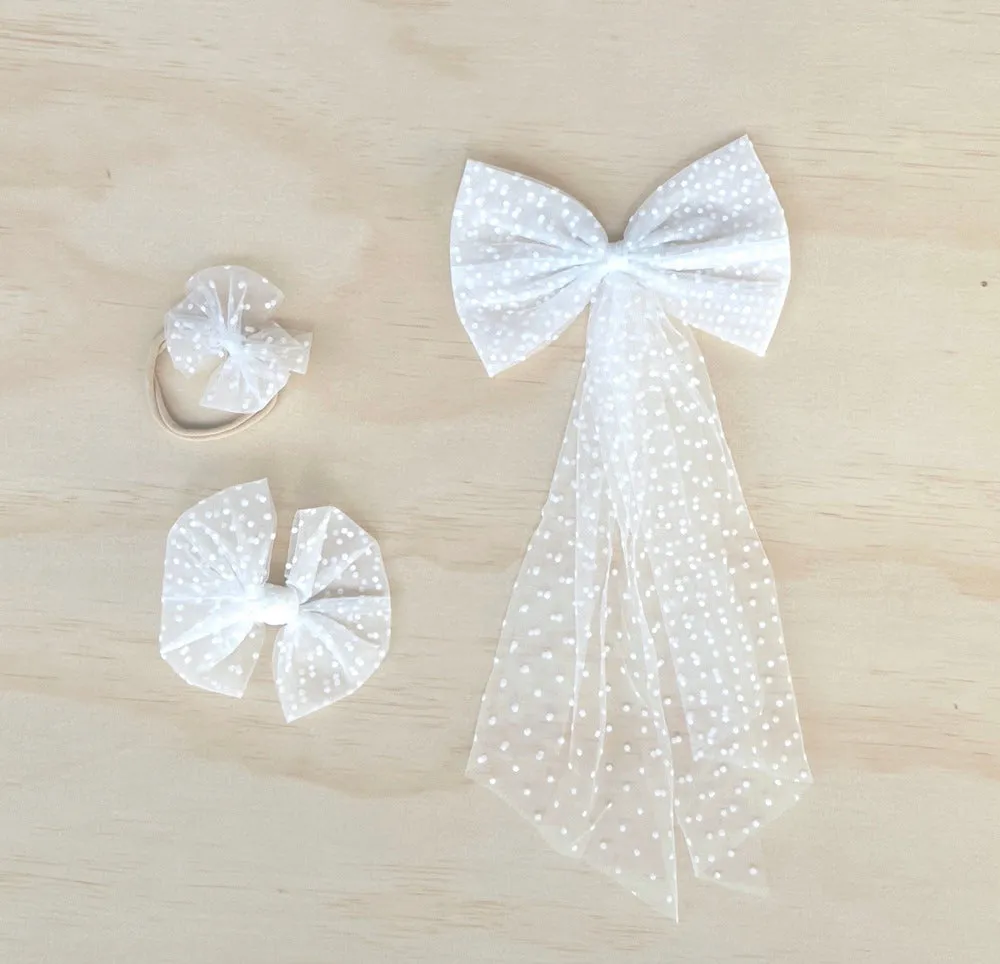 Poppy White Tulle Bow