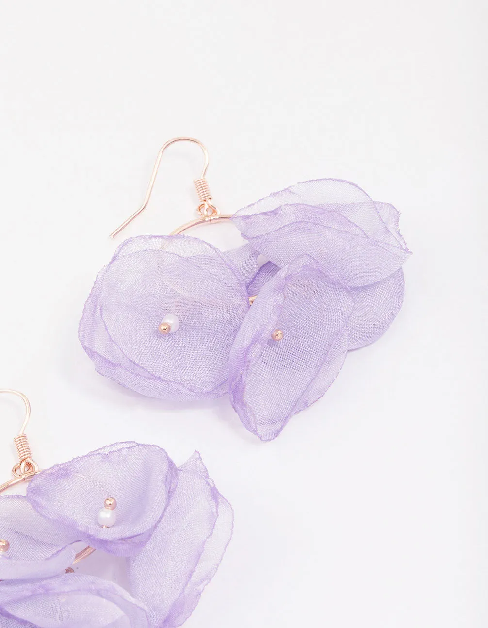 Rose Gold Fabric Layered Flower Drop Earrings
