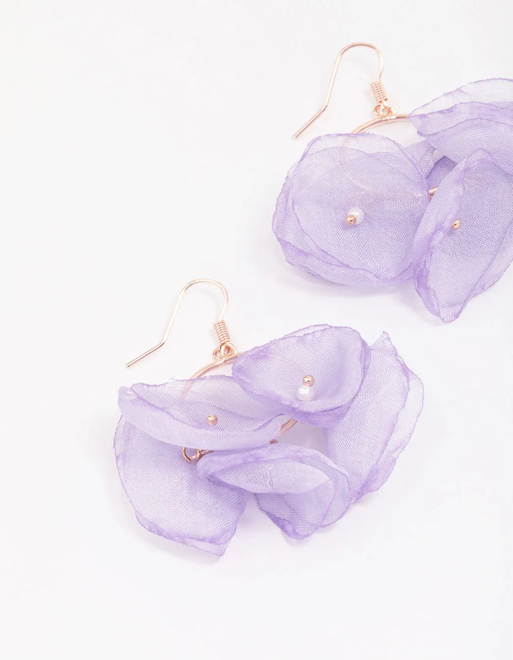 Rose Gold Fabric Layered Flower Drop Earrings