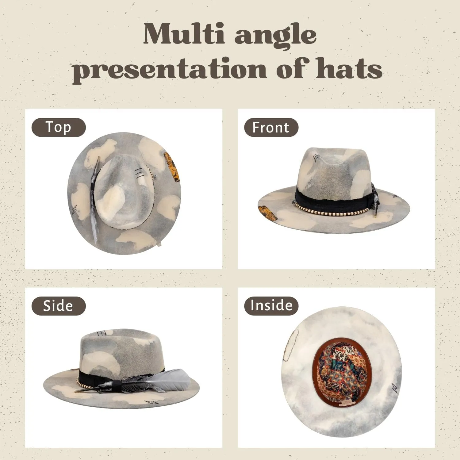 RUEDIGER Retro Wide Brimmed Stiff Fedora Men's and women's Hats,100% Wool Classic Felt Hat,Distressed/Burned Handmade