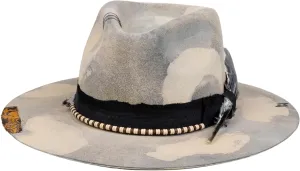RUEDIGER Retro Wide Brimmed Stiff Fedora Men's and women's Hats,100% Wool Classic Felt Hat,Distressed/Burned Handmade