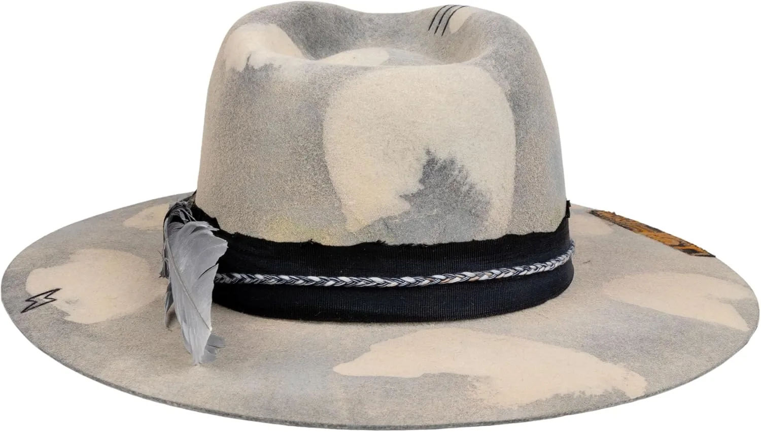RUEDIGER Retro Wide Brimmed Stiff Fedora Men's and women's Hats,100% Wool Classic Felt Hat,Distressed/Burned Handmade