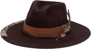 RUEDIGER Retro Wide Brimmed Stiff Fedora Men's and women's Hats,100% Wool Classic Felt Hat,Distressed/Burned Handmade