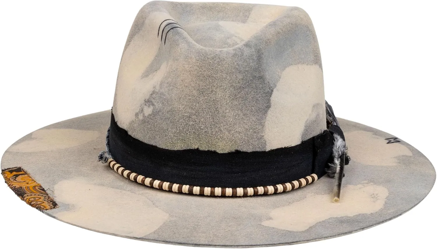 RUEDIGER Retro Wide Brimmed Stiff Fedora Men's and women's Hats,100% Wool Classic Felt Hat,Distressed/Burned Handmade