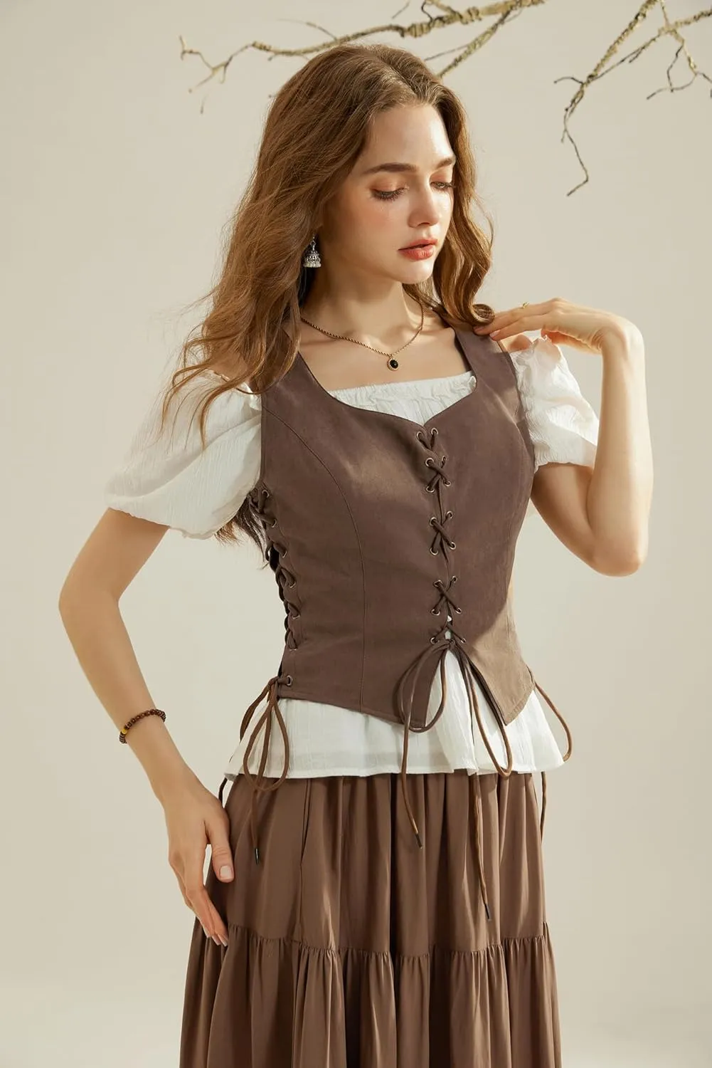 Scarlet Darkness Renaissance Vest for Women Lace Up Medieval Vest Pirate Costume