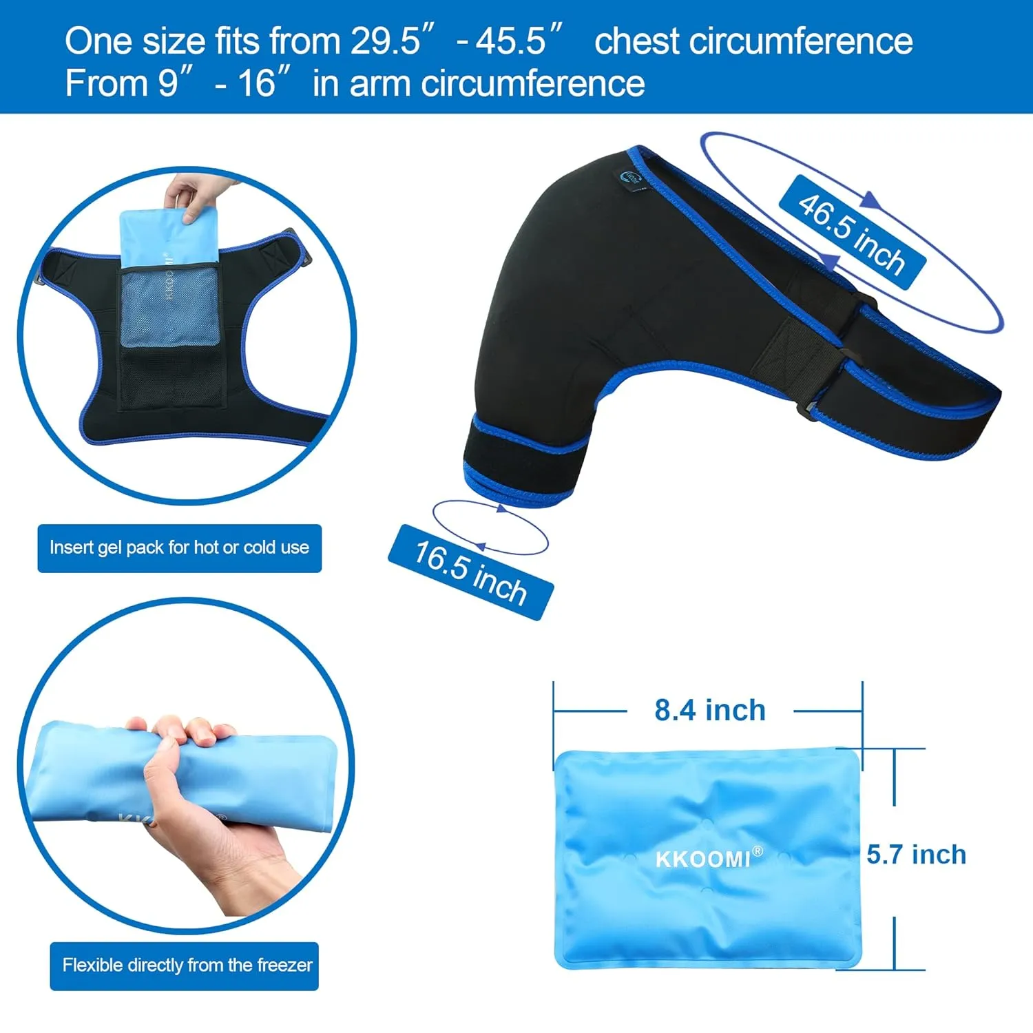 Shoulder Brace Gel Ice Pack Shoulder Pain Relief for Torn Rotator Cuff, Shoulder Sling Ice Bag for Injuries Reusable,Support and Compression Sleeve Wrap for Women&Men Shoulder Brace