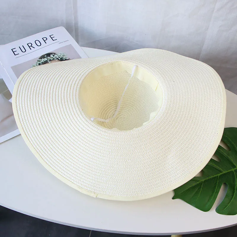 Summer Women Bowknot Wide Brim Panama Hat Outdoor Foldable Beach Hat