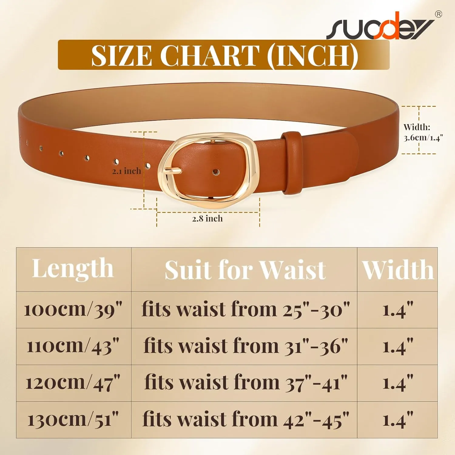 SUOSDEY Leather Belts for Women, Ladies Waist Belt with Liquid Shape Buckle for Jeans Pants Dresses,1.4" width