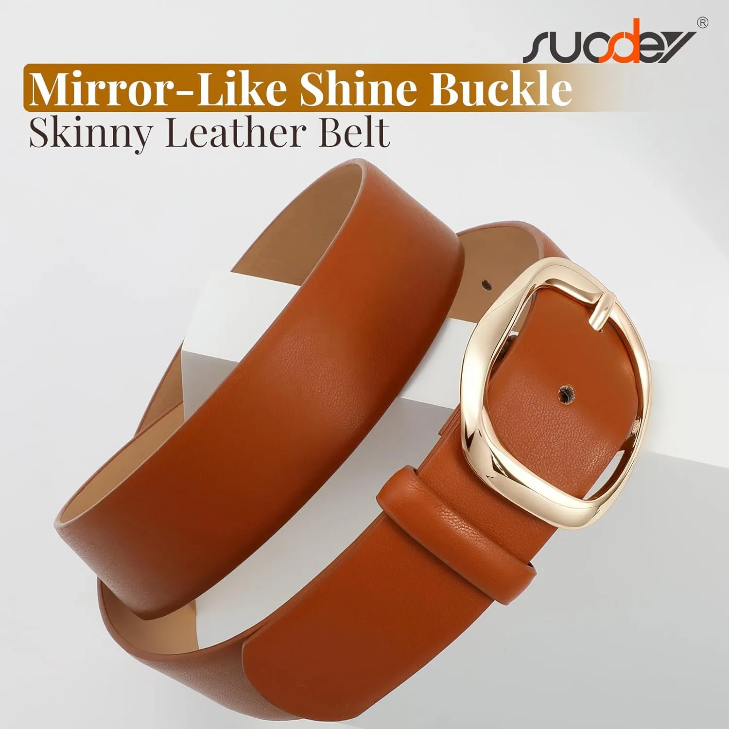 SUOSDEY Leather Belts for Women, Ladies Waist Belt with Liquid Shape Buckle for Jeans Pants Dresses,1.4" width