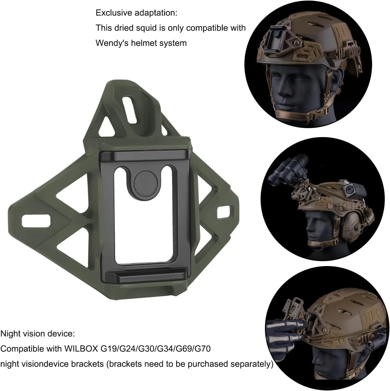 Tactical Helmet NVG Mount with Modular Bungee Shroud and Sports Camera Bracket Base for Wendy 3.0 Helmet