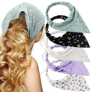 TOBATOBA Floral Hair Scarves 5 Pcs Boho Headbands Elastic Chiffon Bandanas for Women & Girls
