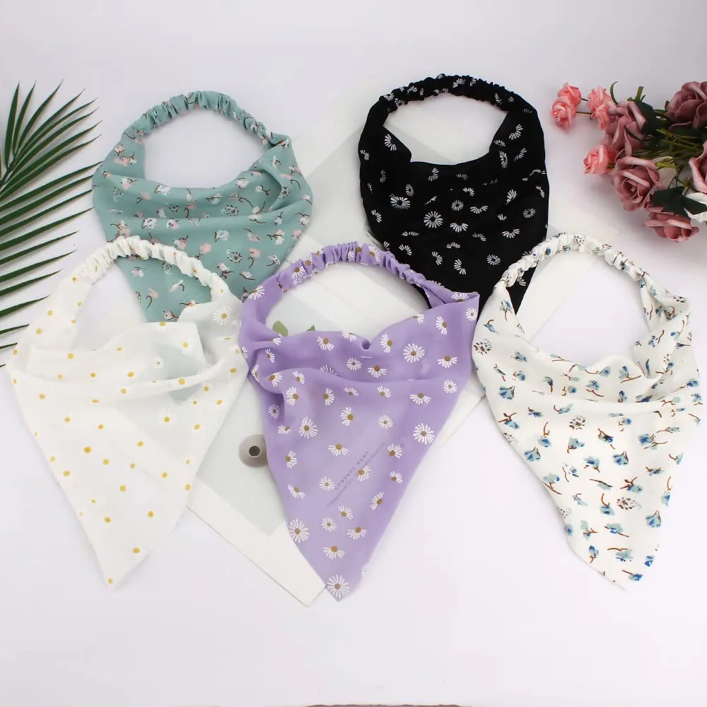 TOBATOBA Floral Hair Scarves 5 Pcs Boho Headbands Elastic Chiffon Bandanas for Women & Girls