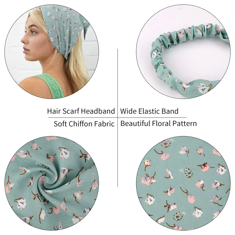 TOBATOBA Floral Hair Scarves 5 Pcs Boho Headbands Elastic Chiffon Bandanas for Women & Girls