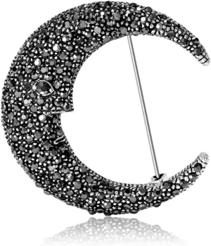 Vintage Rhinestone Moon Brooches Lapel Pins for Women Men Girls Fashion Sparkly Crystal Simple Crescent Cartoon Portrait Brooch Pin for Dresses Suit Hat Bag Jewelry