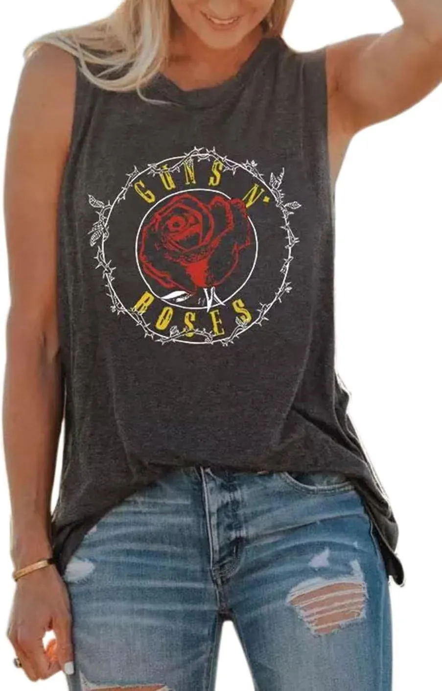 VKEGNIO Vintage Flower Tank Top Women Summer Graphic Sleeveless Tops Tank Bohemian Cute Print Casual Summer Shirts