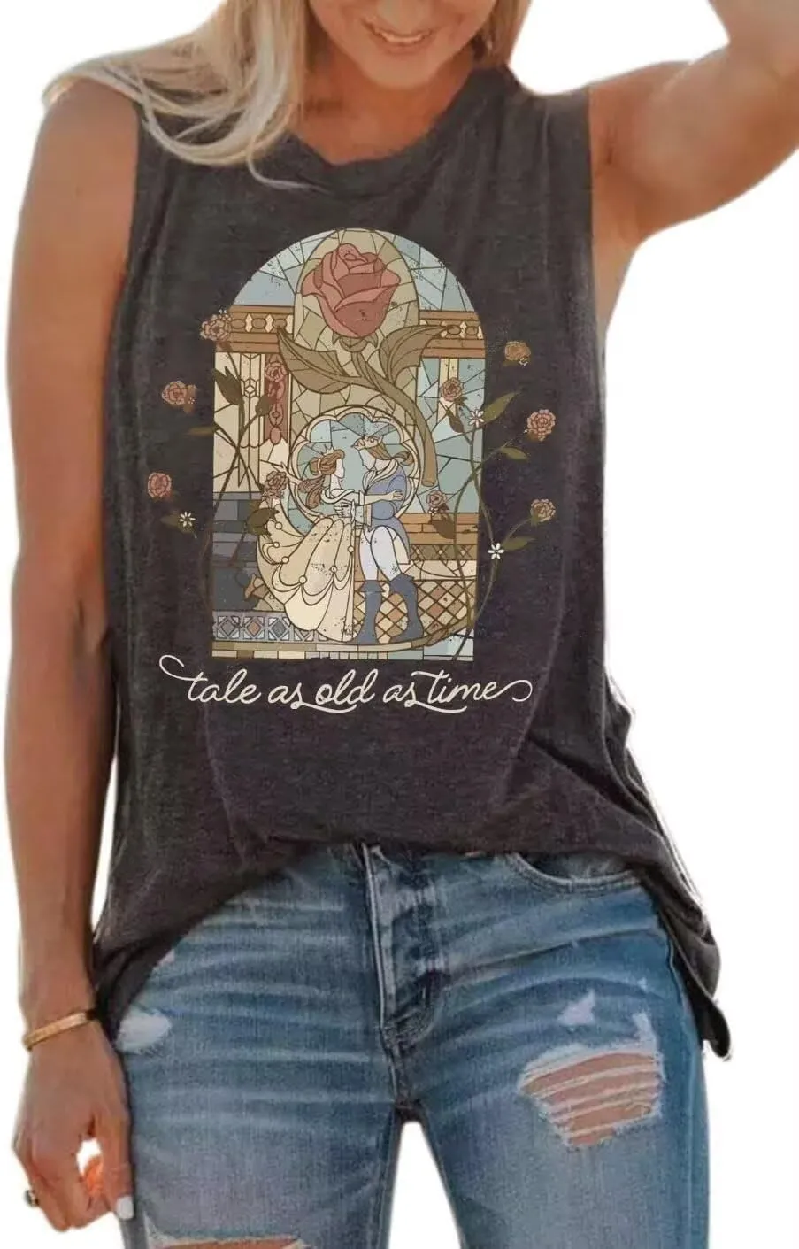 VKEGNIO Vintage Flower Tank Top Women Summer Graphic Sleeveless Tops Tank Bohemian Cute Print Casual Summer Shirts
