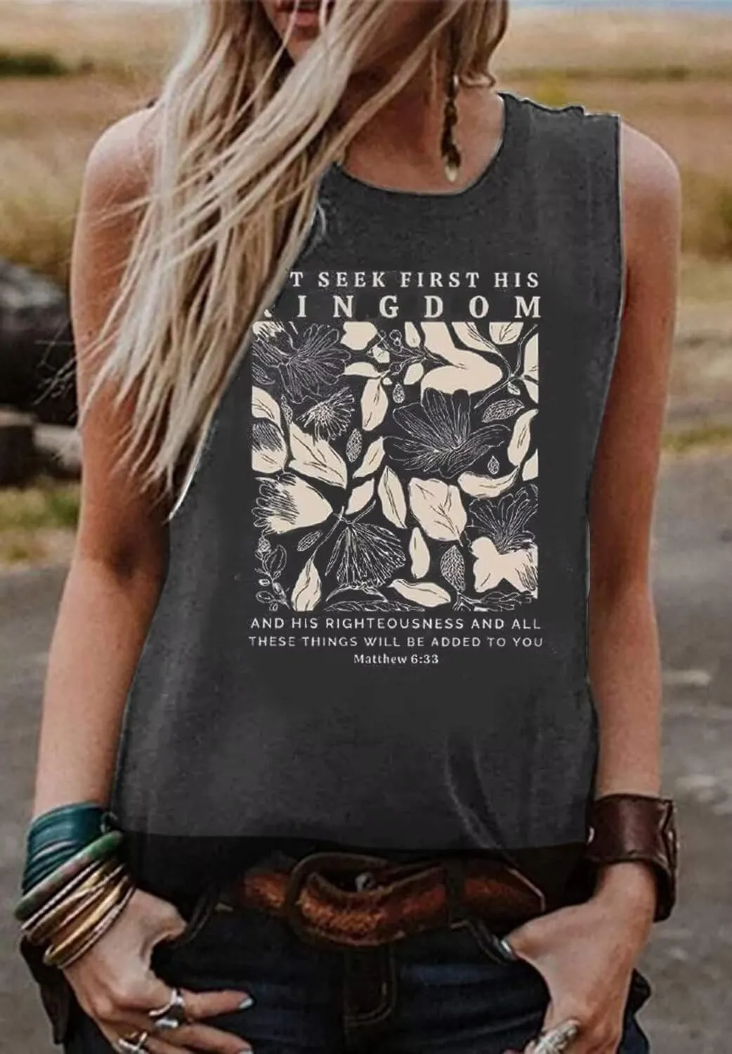 VKEGNIO Vintage Flower Tank Top Women Summer Graphic Sleeveless Tops Tank Bohemian Cute Print Casual Summer Shirts