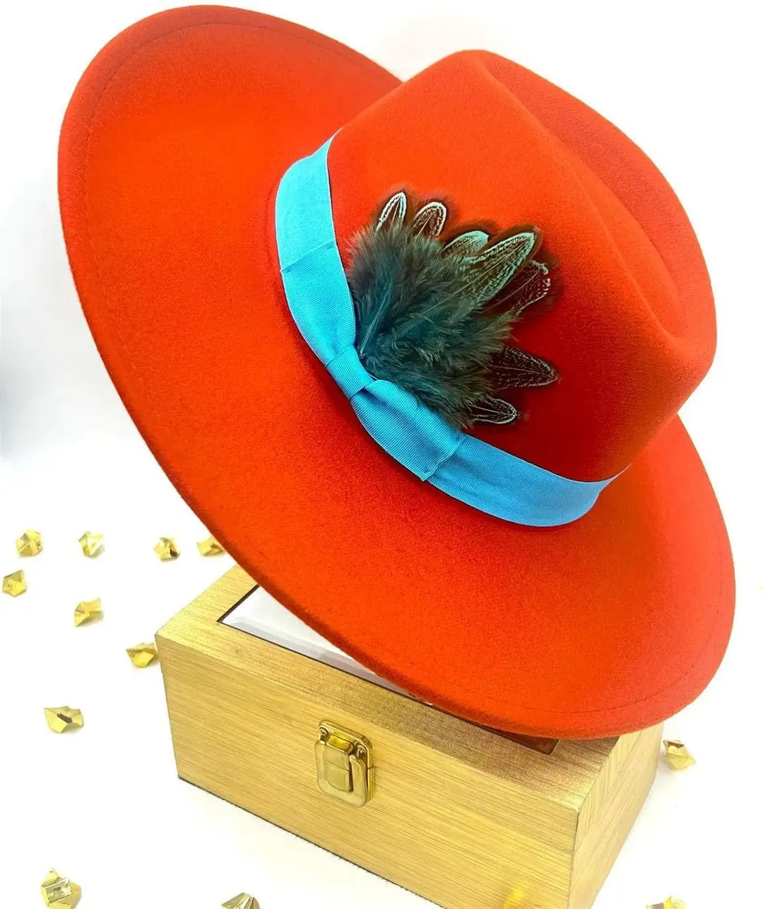 Wjnvfioo Fedoras Hat Bow Ribbon Feather Accessories Autumn Winter Men's And Women's Hats Fashion Wide Brimmed Hats