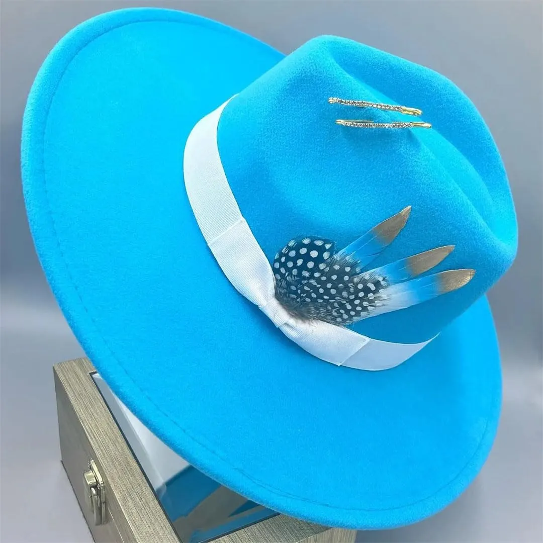 Wjnvfioo Fedoras Hat Bow Ribbon Feather Accessories Autumn Winter Men's And Women's Hats Fashion Wide Brimmed Hats