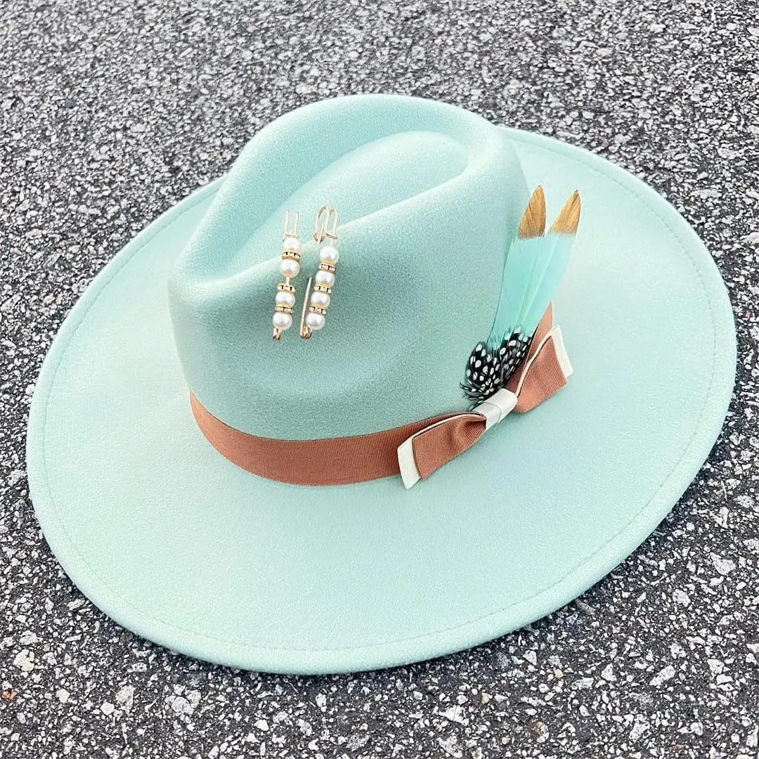 Wjnvfioo Fedoras Hat Bow Ribbon Feather Accessories Autumn Winter Men's And Women's Hats Fashion Wide Brimmed Hats