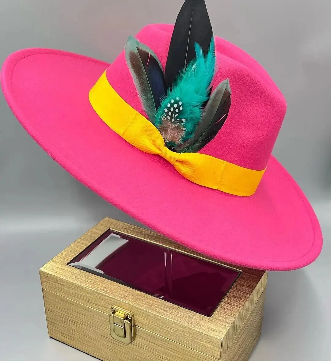 Wjnvfioo Fedoras Hat Bow Ribbon Feather Accessories Autumn Winter Men's And Women's Hats Fashion Wide Brimmed Hats