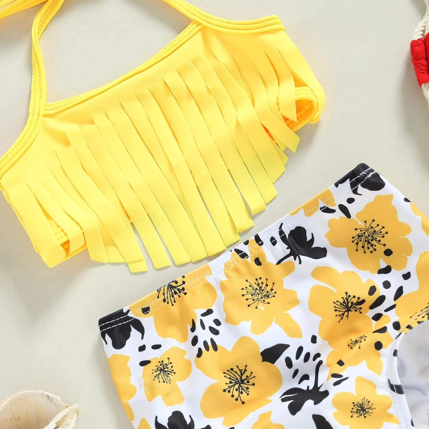 Yccutest Infant Baby Girl Flower Swimsuit 3Pcs Halter Triangle Tops Ruffle Bottoms Sun Hat Bikini Set Bathing Suit Swimwear