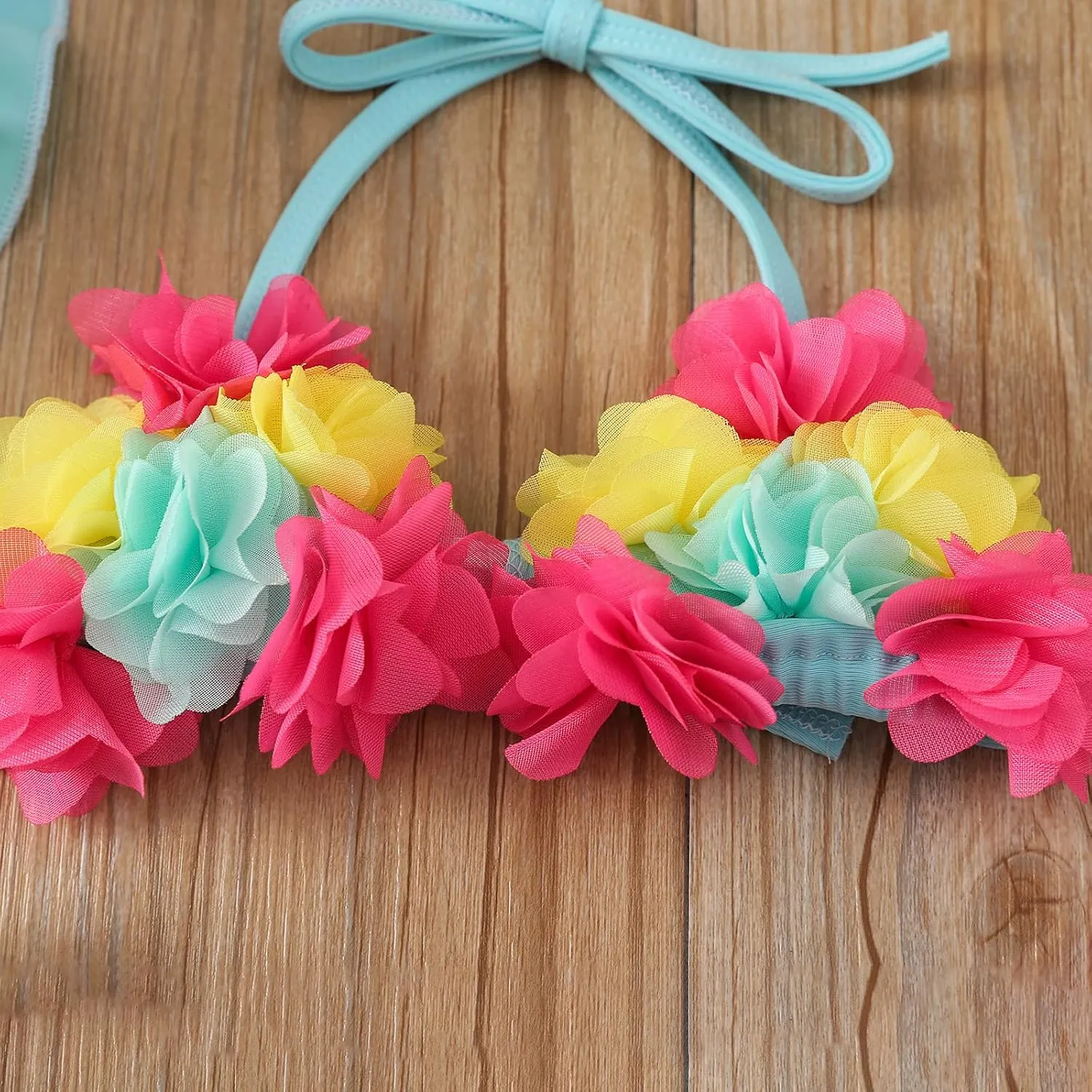 Yccutest Infant Baby Girl Flower Swimsuit 3Pcs Halter Triangle Tops Ruffle Bottoms Sun Hat Bikini Set Bathing Suit Swimwear