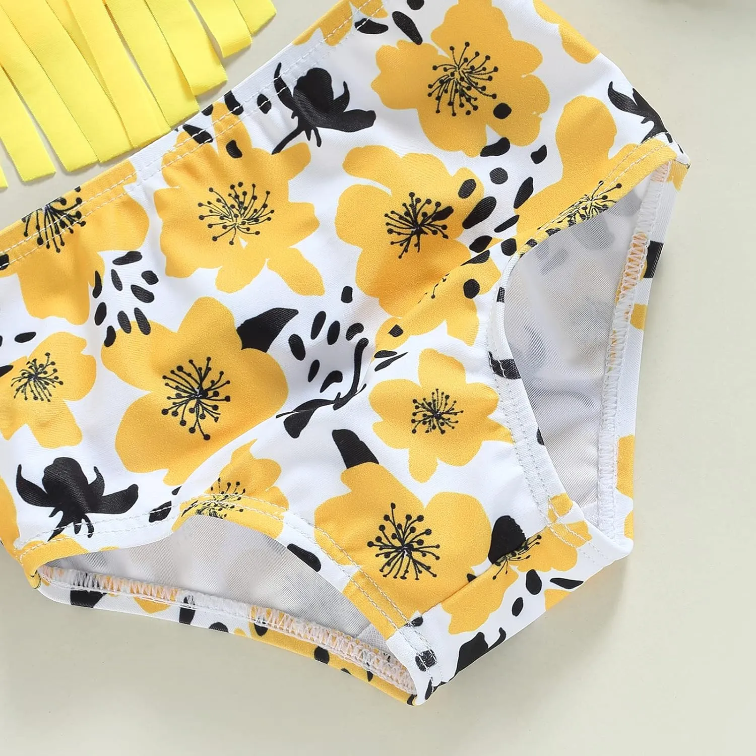 Yccutest Infant Baby Girl Flower Swimsuit 3Pcs Halter Triangle Tops Ruffle Bottoms Sun Hat Bikini Set Bathing Suit Swimwear