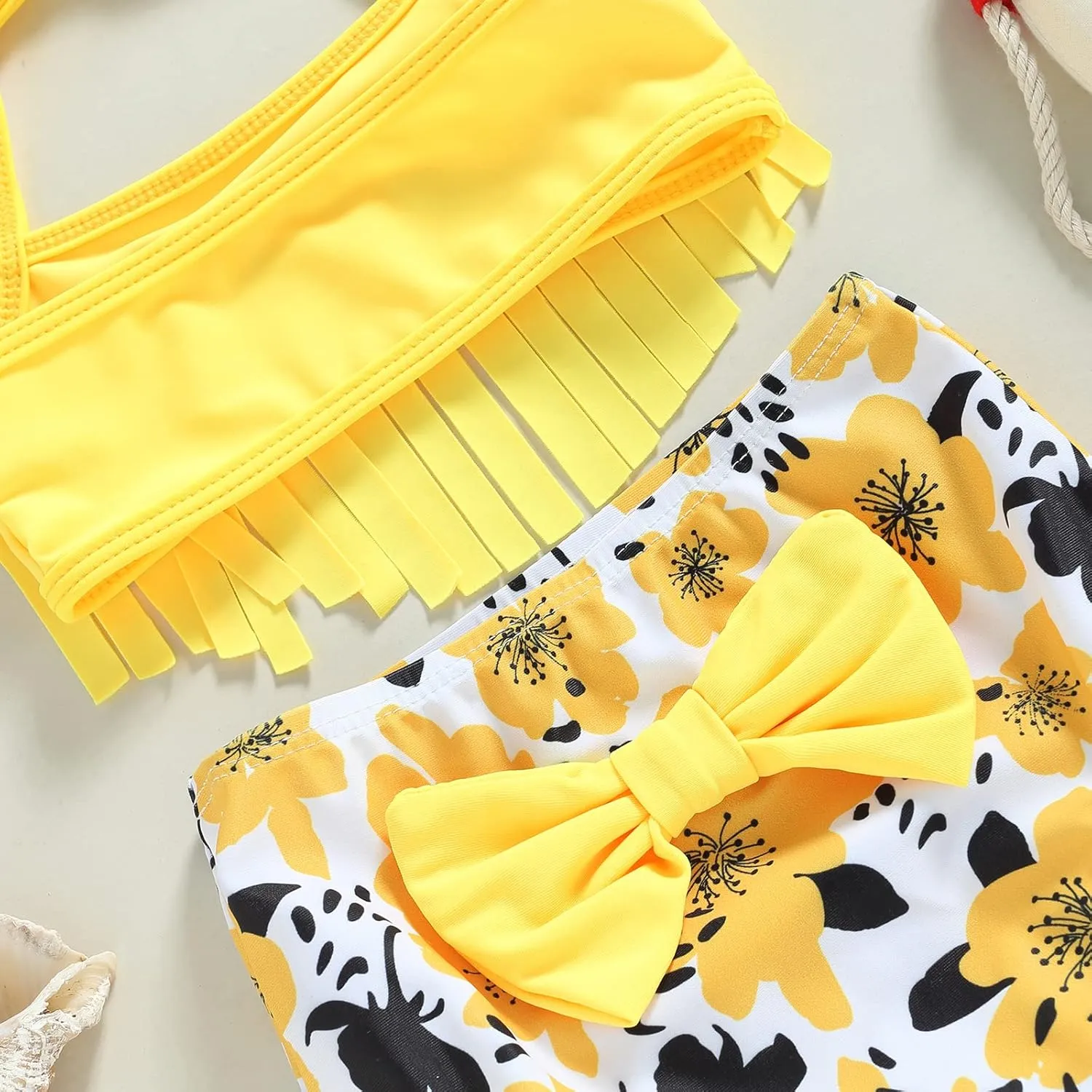 Yccutest Infant Baby Girl Flower Swimsuit 3Pcs Halter Triangle Tops Ruffle Bottoms Sun Hat Bikini Set Bathing Suit Swimwear