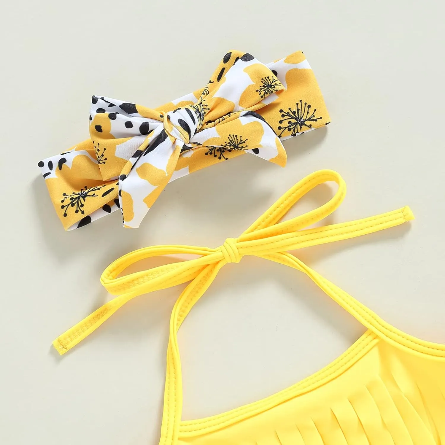 Yccutest Infant Baby Girl Flower Swimsuit 3Pcs Halter Triangle Tops Ruffle Bottoms Sun Hat Bikini Set Bathing Suit Swimwear